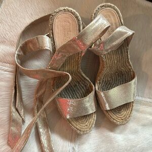 Loeffler Randall gold wedges. Size 6